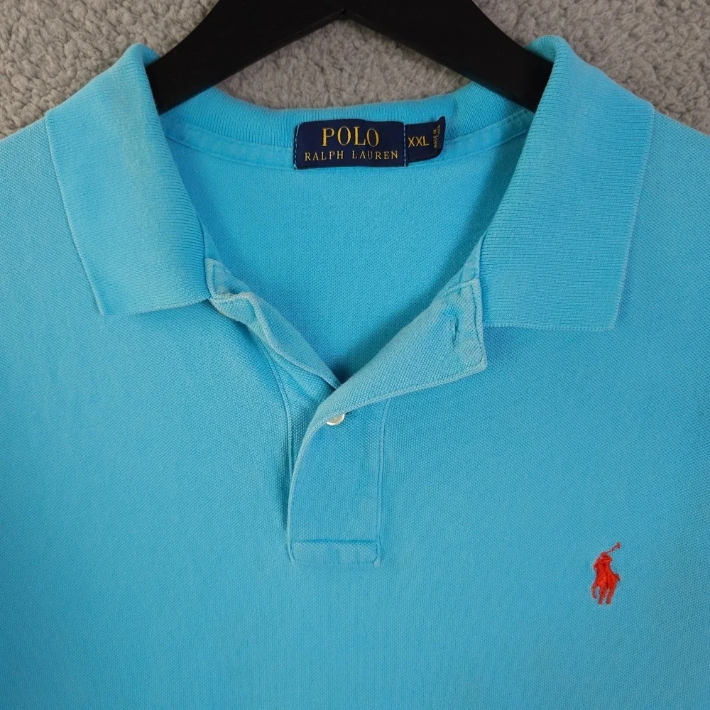 Polo Ralph Lauren Polo Shirt Mens XXL Blue Pique Knit Grunge Stained Outdoors